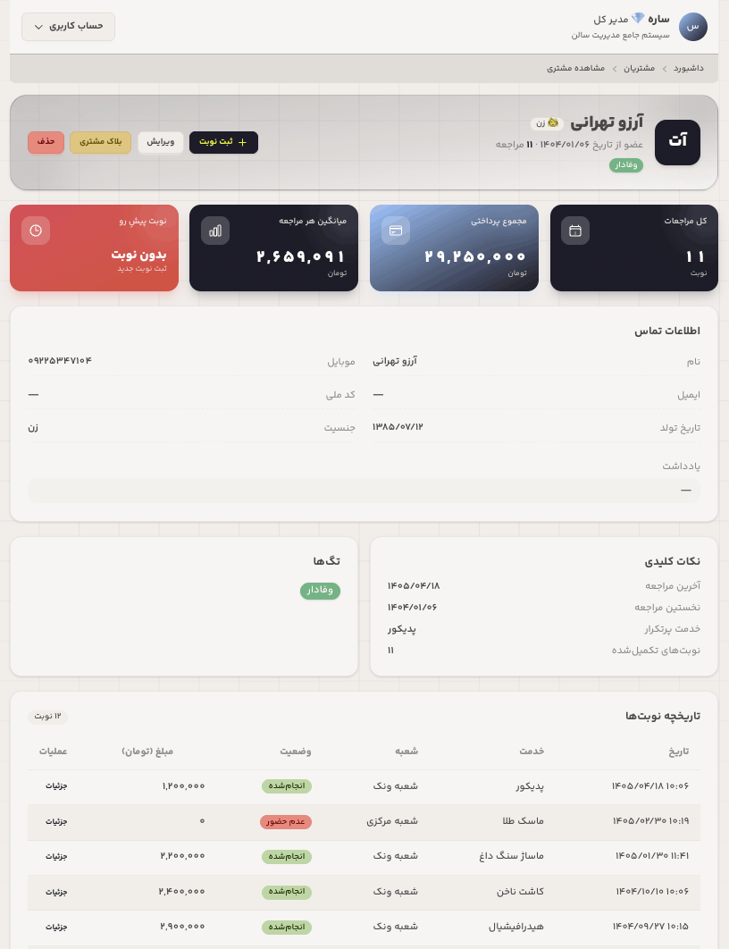 پرونده و تاریخچهٔ مشتری